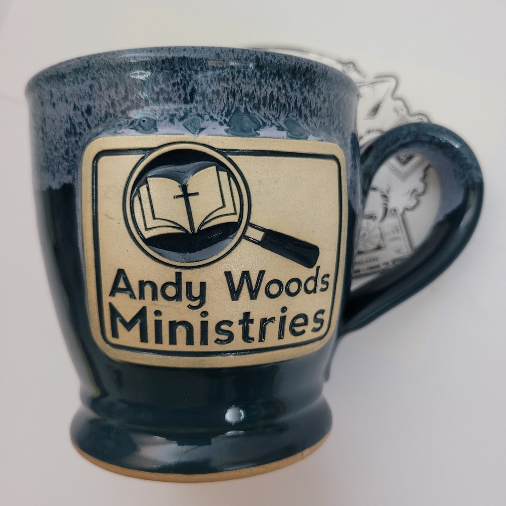 Grey Fox Pottery Coffee Mug Andy Woods Ministries Blue Handmade USA Stoneware